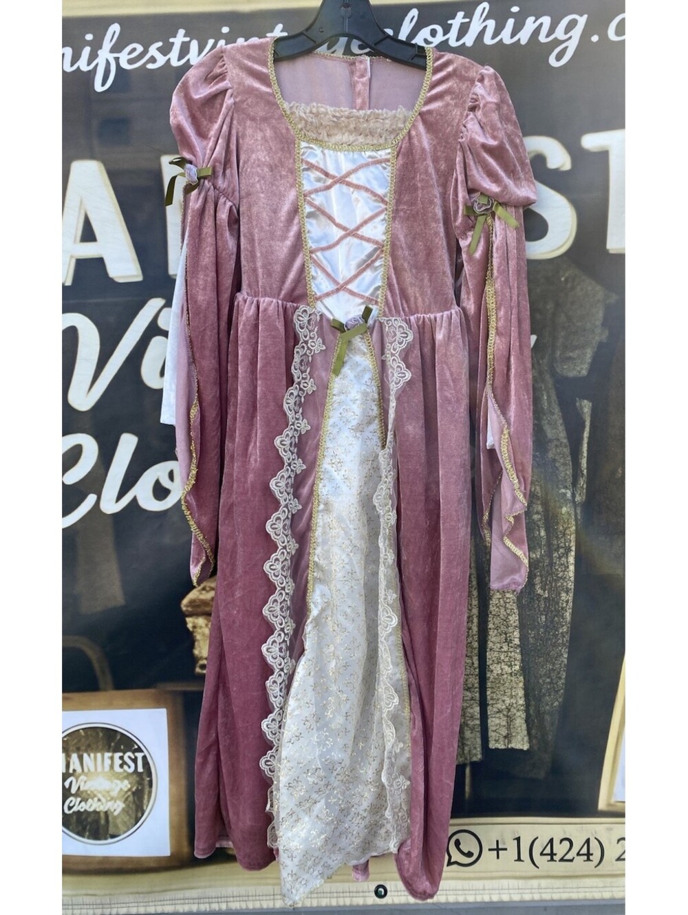 Medieval Princess Renaissance Style Pink Velvet Princess Gown Dress Gold Detail